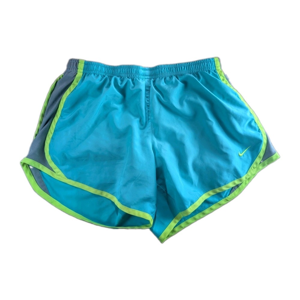 Nike Dri-FIT Girls Large Running Shorts Blue Gray Volt Athletic Activewear